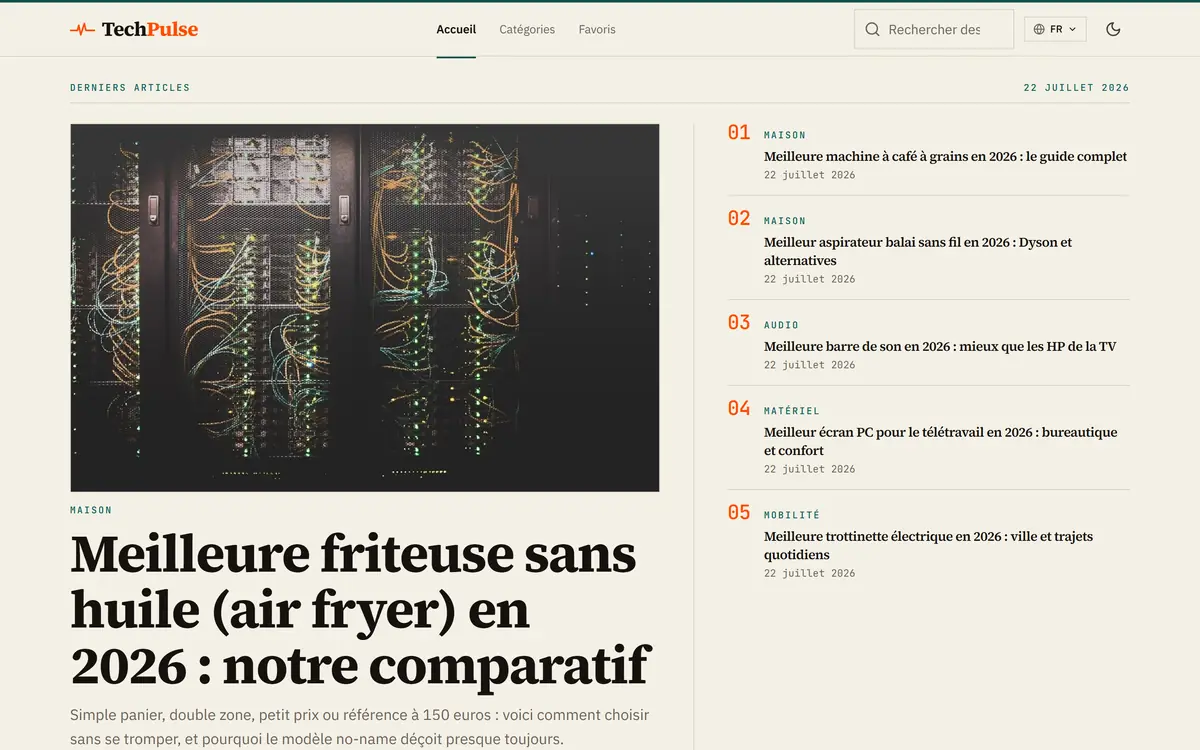 Page d'accueil du média TechPulse Daily